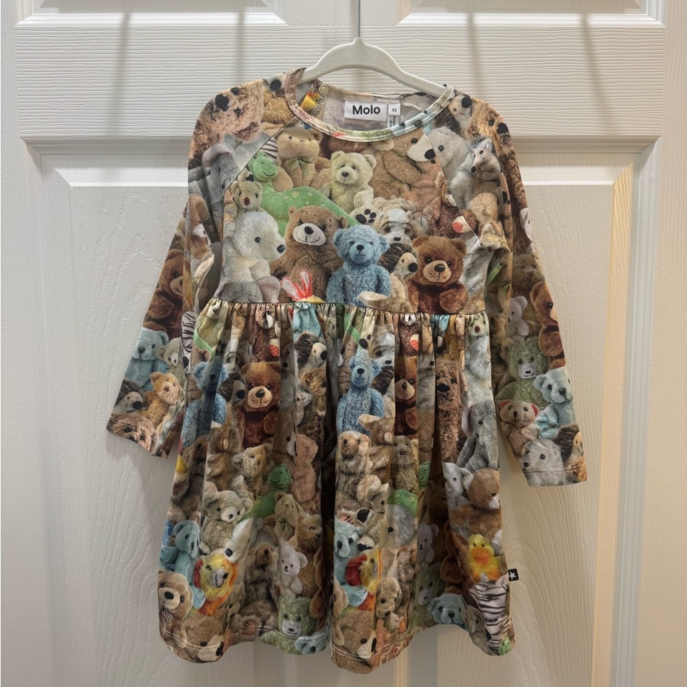 Molo Stuffie/Stuffed Animal Print Long Sleeve Dress Size 92/2T